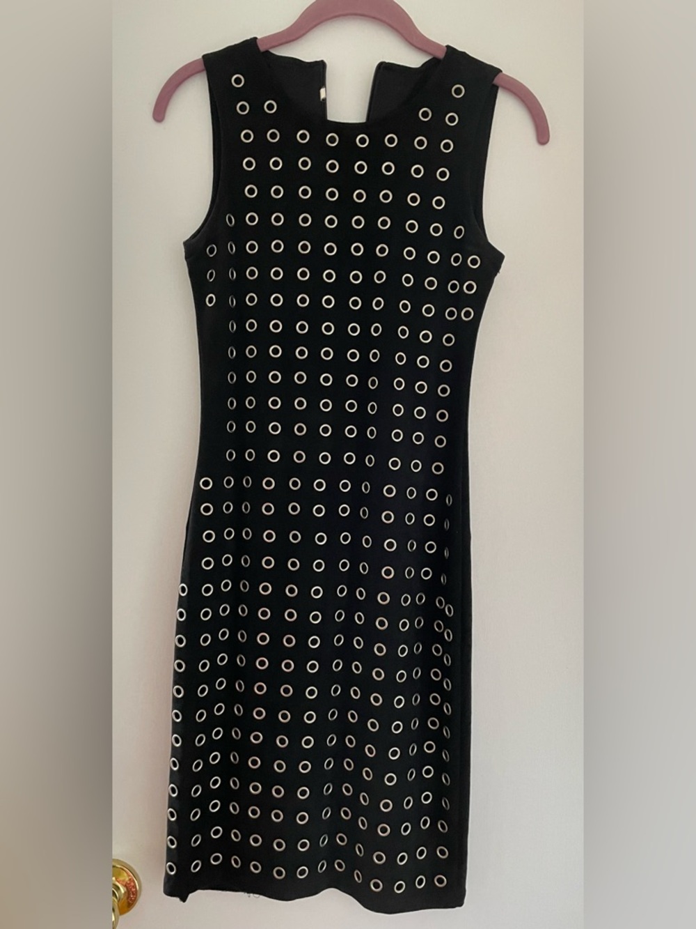 Black Grommet Sleeveless Dress Size Medium Edgy Stretch Bodycon — Read